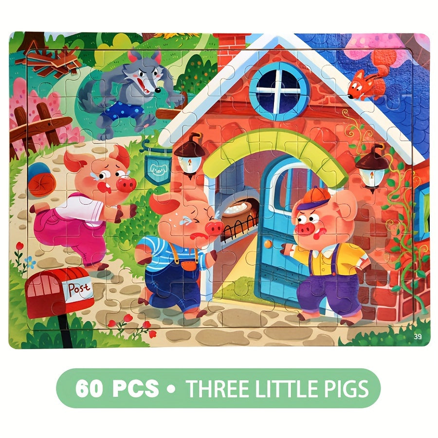 60pcs Wooden Large Piece Children's Cartoon Puzzle, Early Education Enlightenment Education Hands-on Ability Assembled Cute Mermaid Cartoon Character