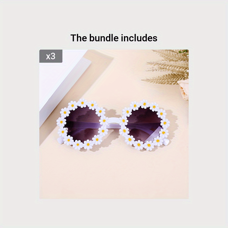 Trendy Cute Fresh Charming Daisy Flower Round Fashion Glasses, For Boys Girls Outdoor Sports Party Vacation Travel Supply Photo Prop