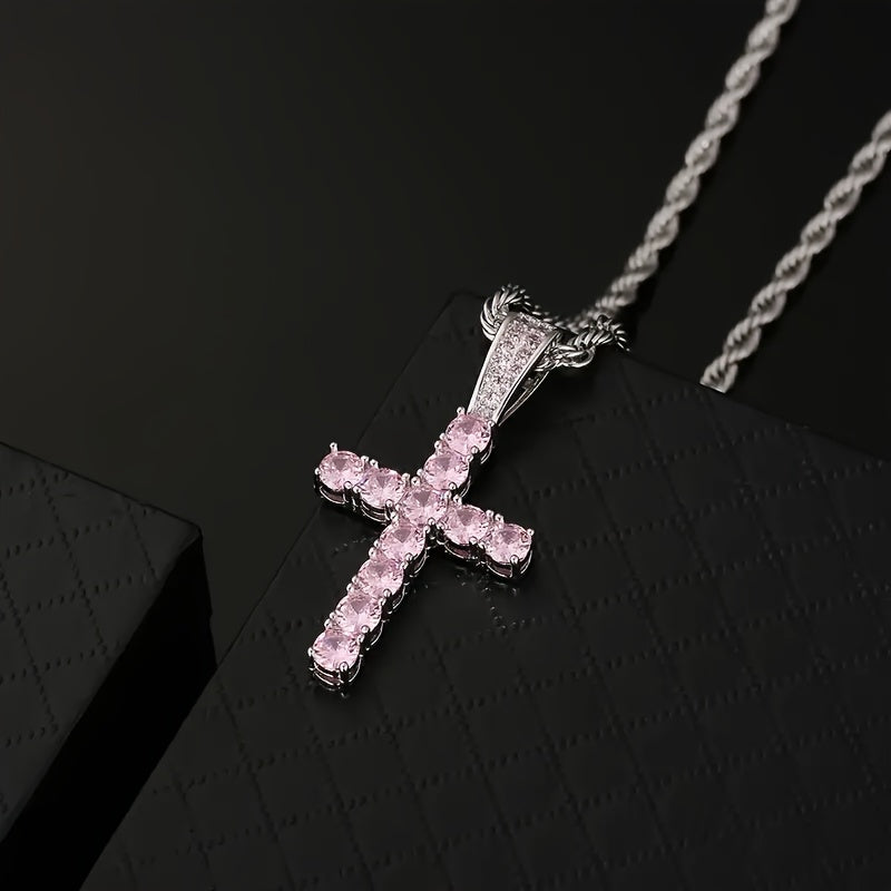 Hip Hop Cross Copper With 4mm Zirconia 14K Golden Plated Pendant Necklace