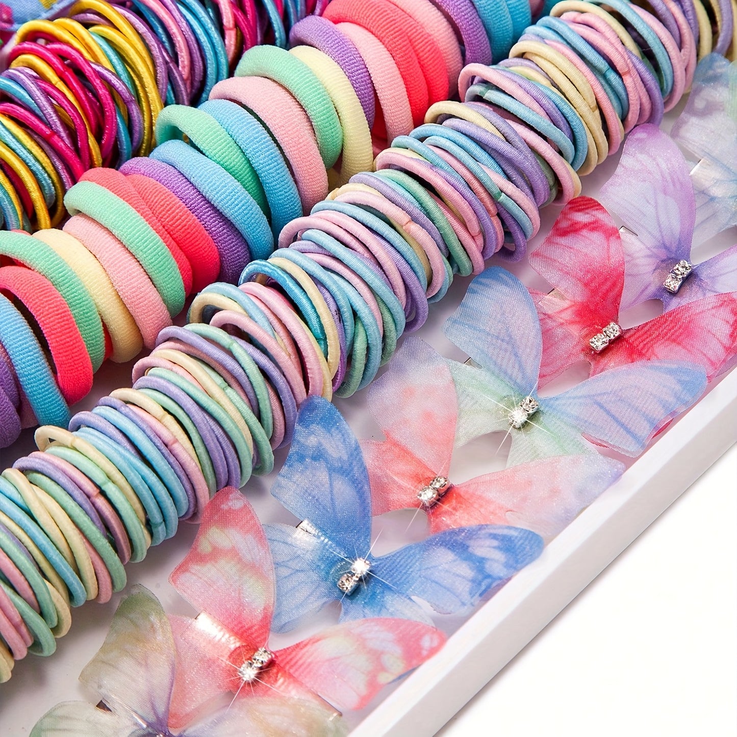 267pcs Girls' Multicolor Hair Tie Butterfly Clip Set, Cute Bunny Ears Headband High Elasticity Elastic Band Styling Accessories Colorful Flower Barrettes Hair Clips