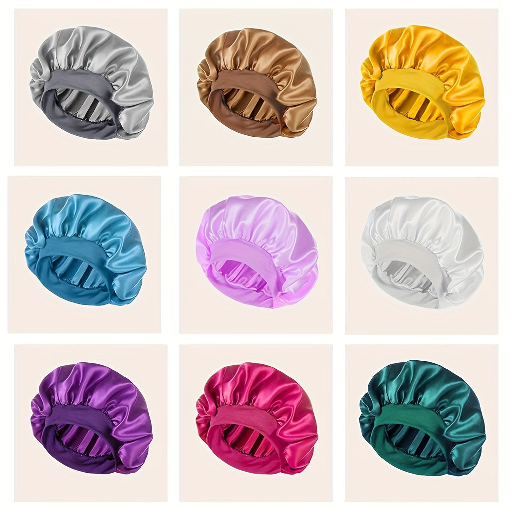 2023 New Women'S Fashion Hair Bonnet - Wide Brim Elastic Sleep Cap for Curly Straight Hair, Pink Fluffy Polyester Bath Hat with Ruffled Edges, Oil-Free Dry Hair Cover for Sleep & Relaxation, Hair Bonnet for Sleeping, Comforta