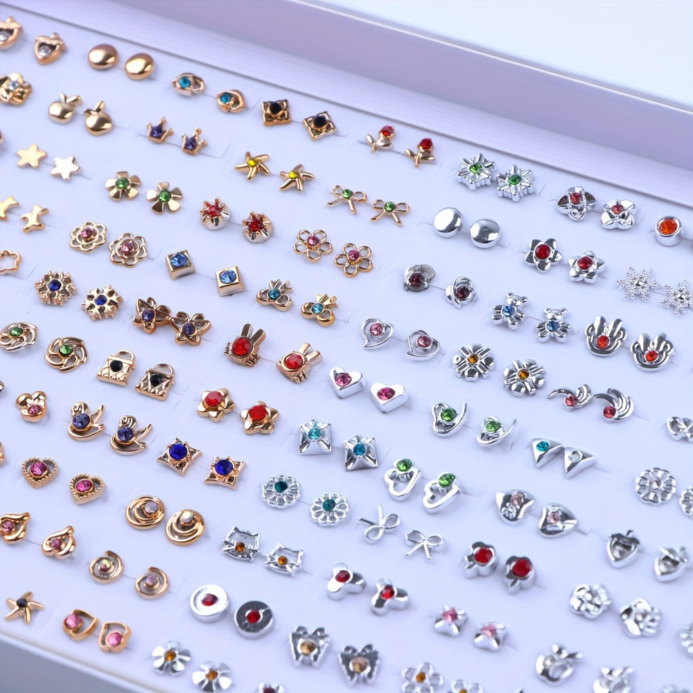 36 Pairs Of Stud Earrings Big Set For Women Mini Flower Heart Shape Mixed Styles Simple Leisure Style Exquisite Gifts