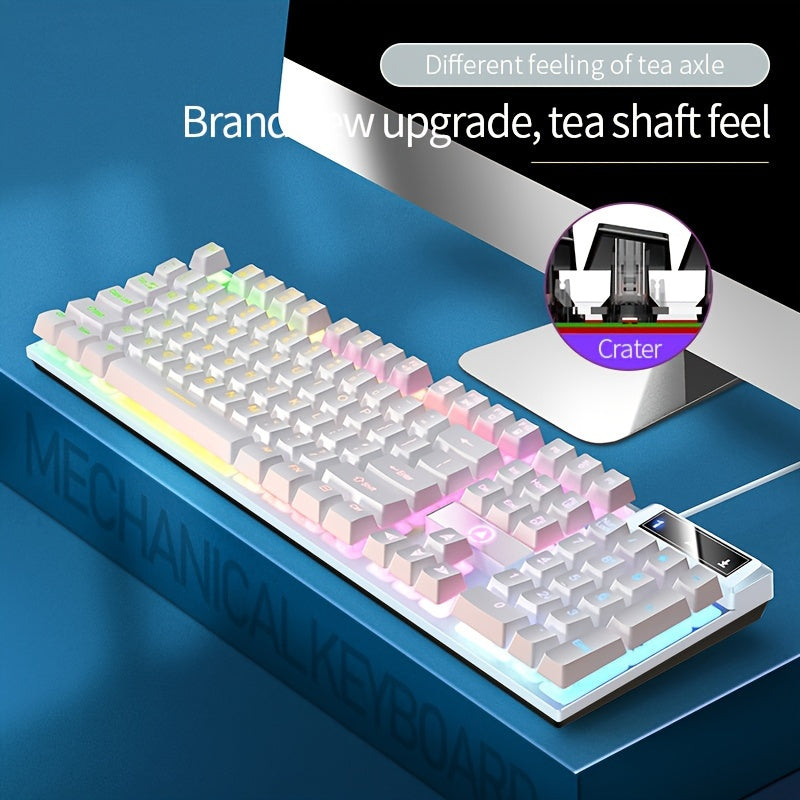 Silvery Carved Game Keyboard USB Wired Mechanical Feel Luminous Keyboard with Backlight Desktop Computer Notebook Office Universal