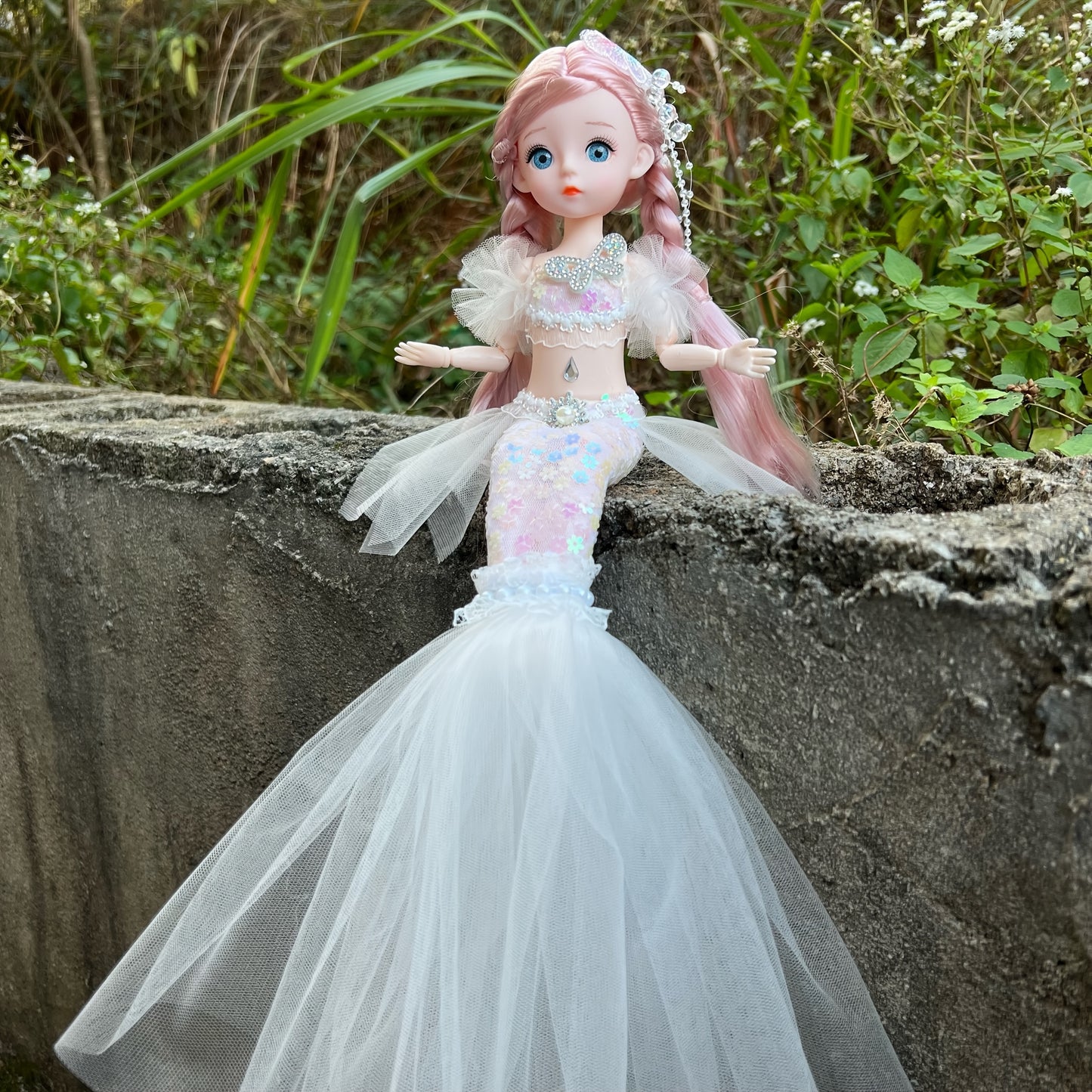 45cm/17.72inch Mermaid Doll Girl Toy Blue Eyed Children's Princess Doll Wedding Dress Doll Family Birthday Gift Fish Tail Can Be Unfolded, Christmas/Halloween/Thanksgiving Gift