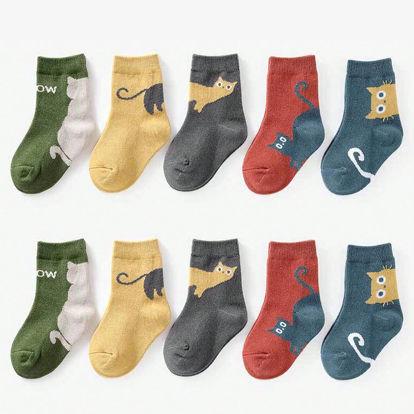 5 Pairs of Four Seasons Baby Socks Spring And Autumn Cartoon Kitten Winter Medium Tube Socks Boys Girls Socks