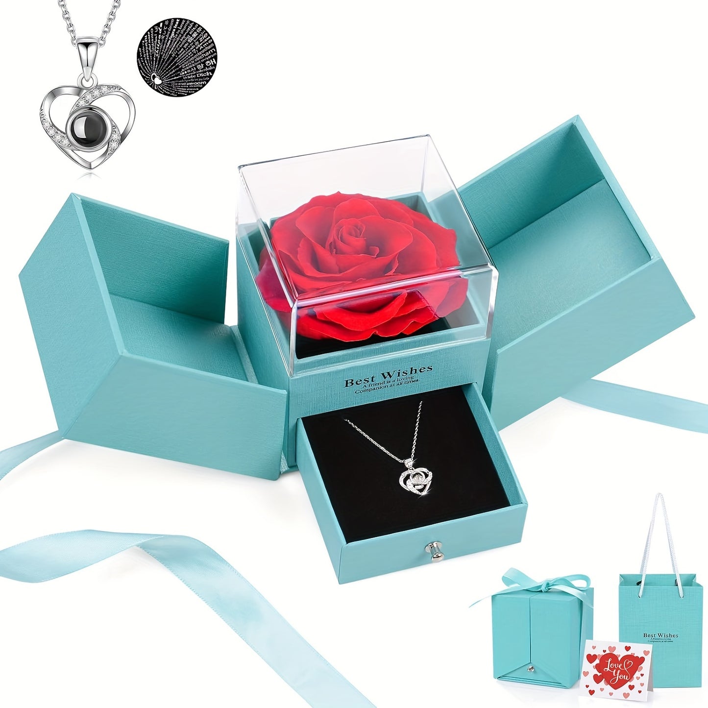 Preserved Rose Gifts for Mom Her Girlfriend Women with I Love You Necklace in 100 Languages, Mothers Day Gifts for Mom from Daughter Son on Birthday Anniversary Christmas