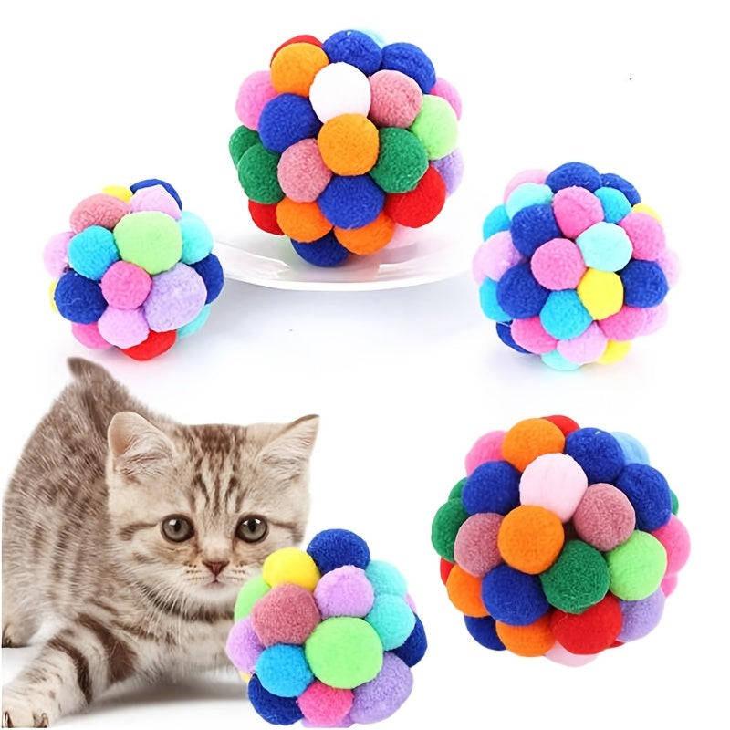 Brighten Up Your Cat's Day with Colorful Pom Pom Balls - High Quality Pet Toy!