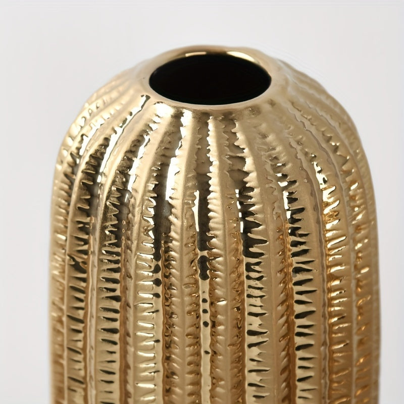 1pc Modern Simple Ceramic Vase Ornament Creative Golden Flower Vase Home Living Room Soft Decoration Dried Flower Vase