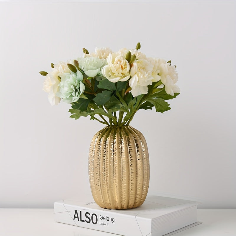 1pc Modern Simple Ceramic Vase Ornament Creative Golden Flower Vase Home Living Room Soft Decoration Dried Flower Vase