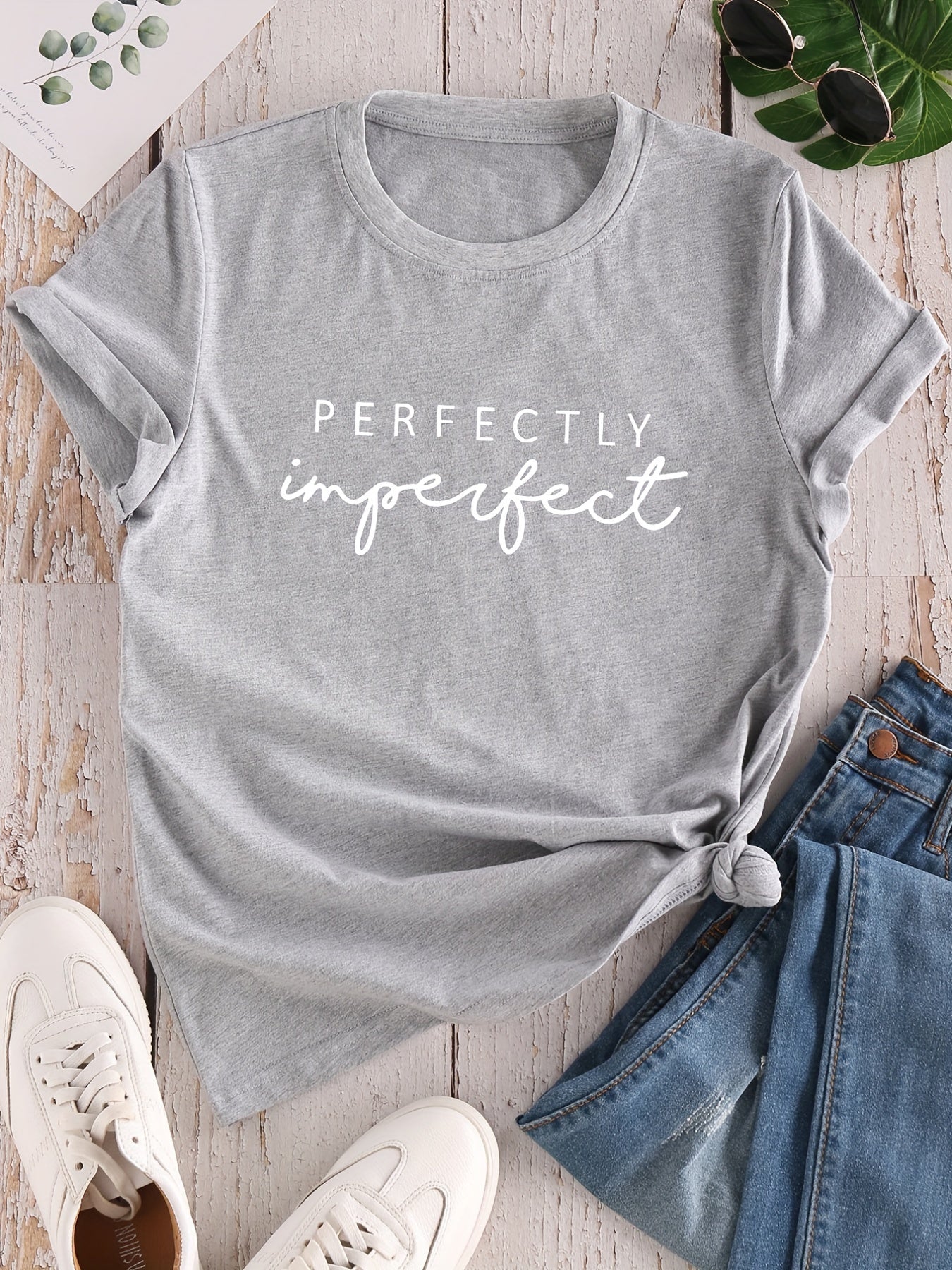 Letter Print Crew Neck T-shirt, Casual Loose Short Sleeve Summer T-Shirts Tops, Women's Clothing