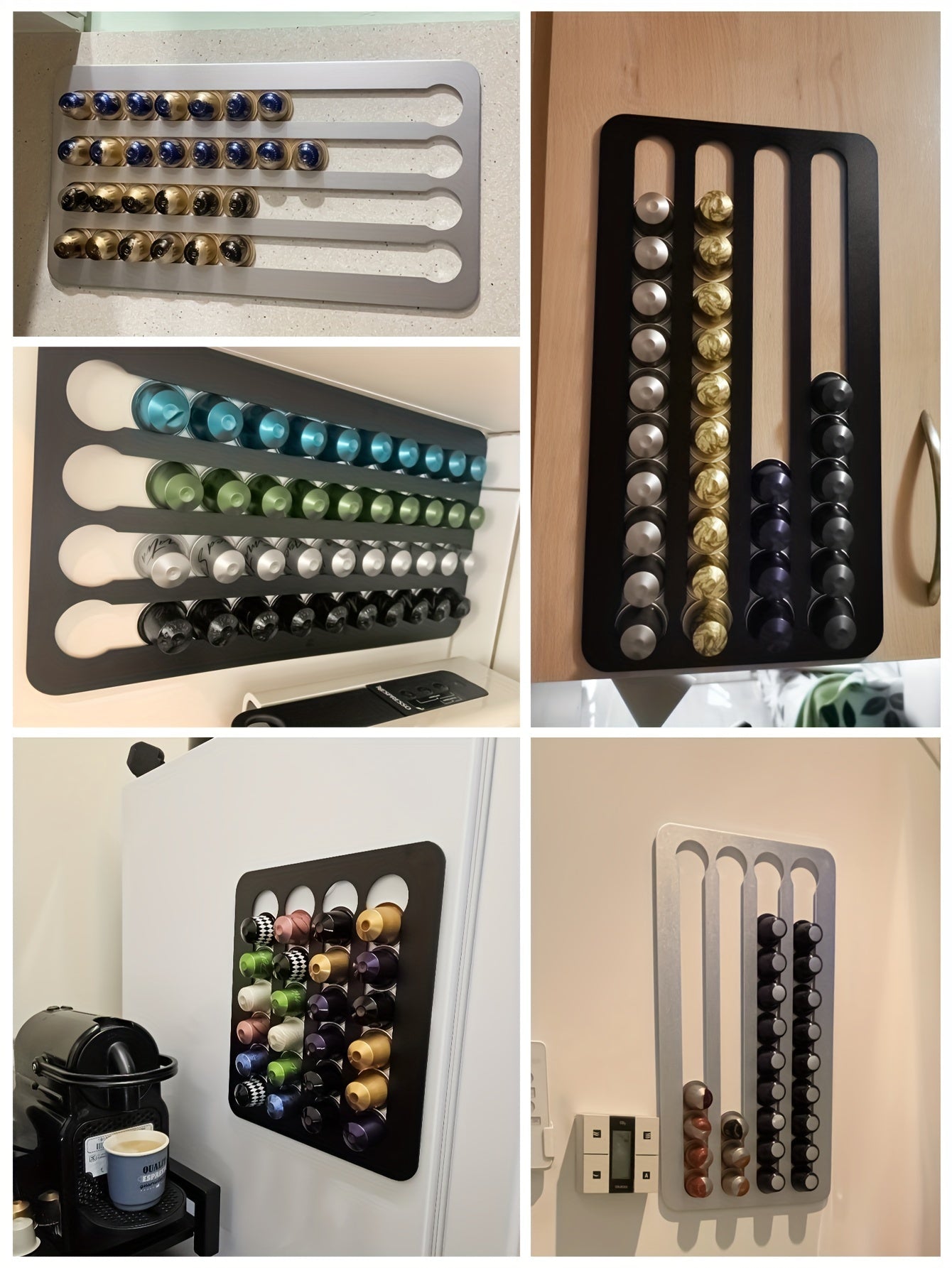 Rotary Coffee Capsule Holder Stand, Pod Tower Rack with Storage Shelves for 24/40 Capsules, Metal Construction