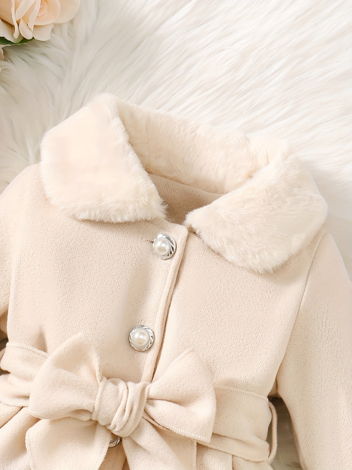 Fashionable And Versatile Coat for Baby Girls in Autumn And Winter, a Perfect Mother'S Day Gift. Adorable Plush Coat with a Bow And Collar, Designed for a Sweet Princess Look. Soft And Comfortable Outerwear to Keep Baby Warm
