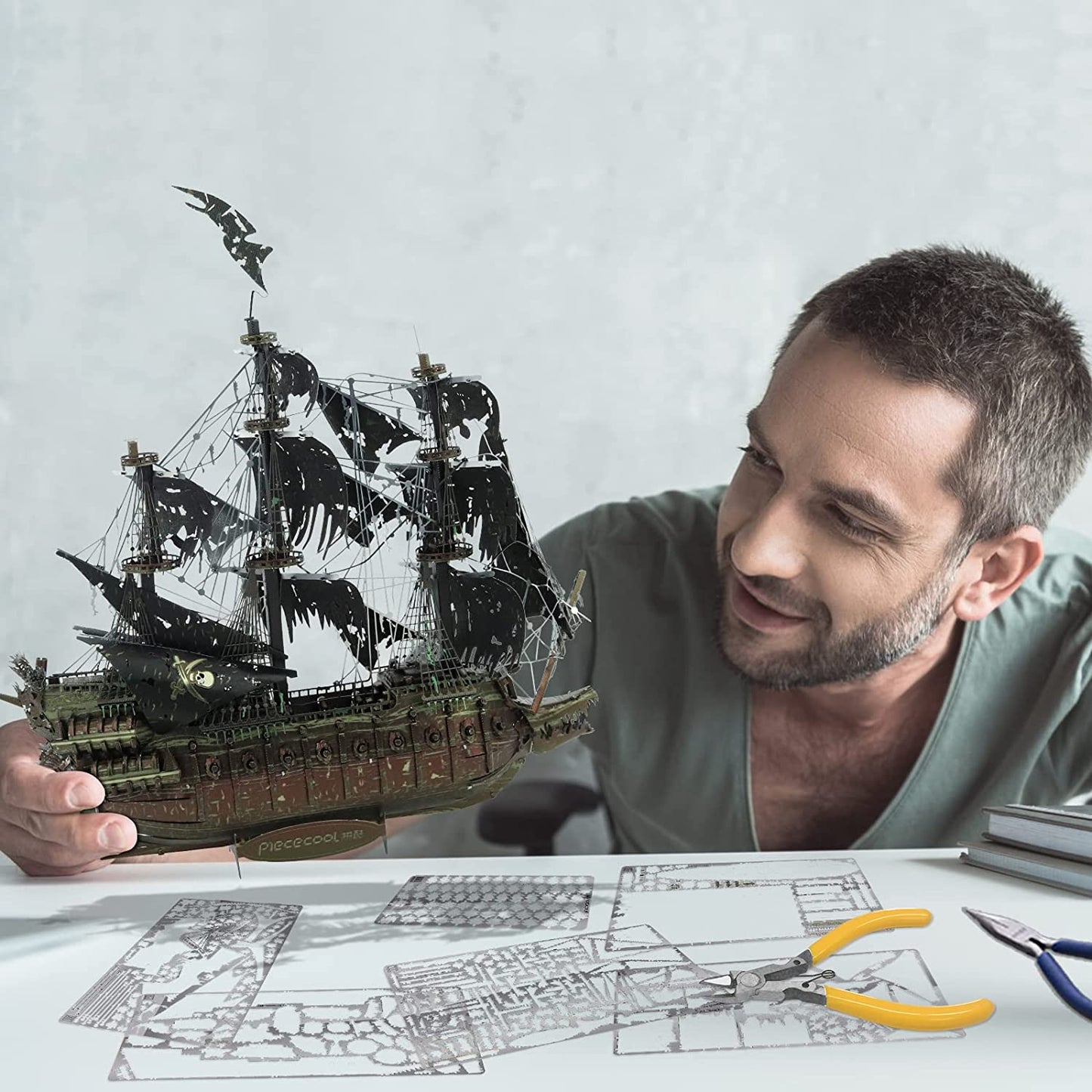 Piececool Metal 3D Puzzles for Adults, Flying Dutchman Pirate Ship Model Kits, 3D Watercraft Model Building Kit, DIY Craft Kits Difficult 3D Puzzles for Family Time, Great Birthday Gifts