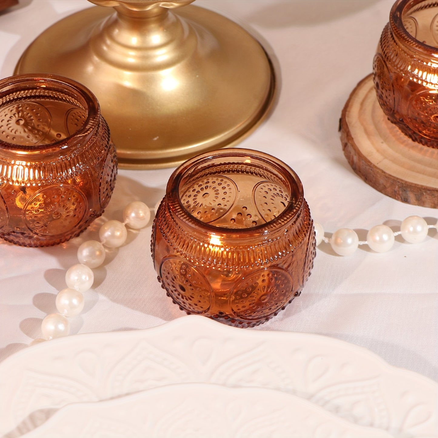Glass Tea Light Candle Holders, Polished Finish, Flower Theme, Tabletop Mount, Versatile for Wedding, Shower, Party Decoration, Ideal for Christmas, Halloween, Easter, Thanksgiving, Valentine'S Day