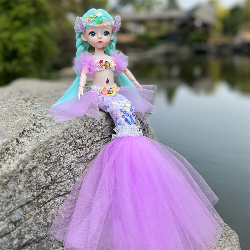 45cm/17.72inch Mermaid Doll Girl Toy Blue Eyed Children's Princess Doll Wedding Dress Doll Family Birthday Gift Fish Tail Can Be Unfolded, Christmas/Halloween/Thanksgiving Gift