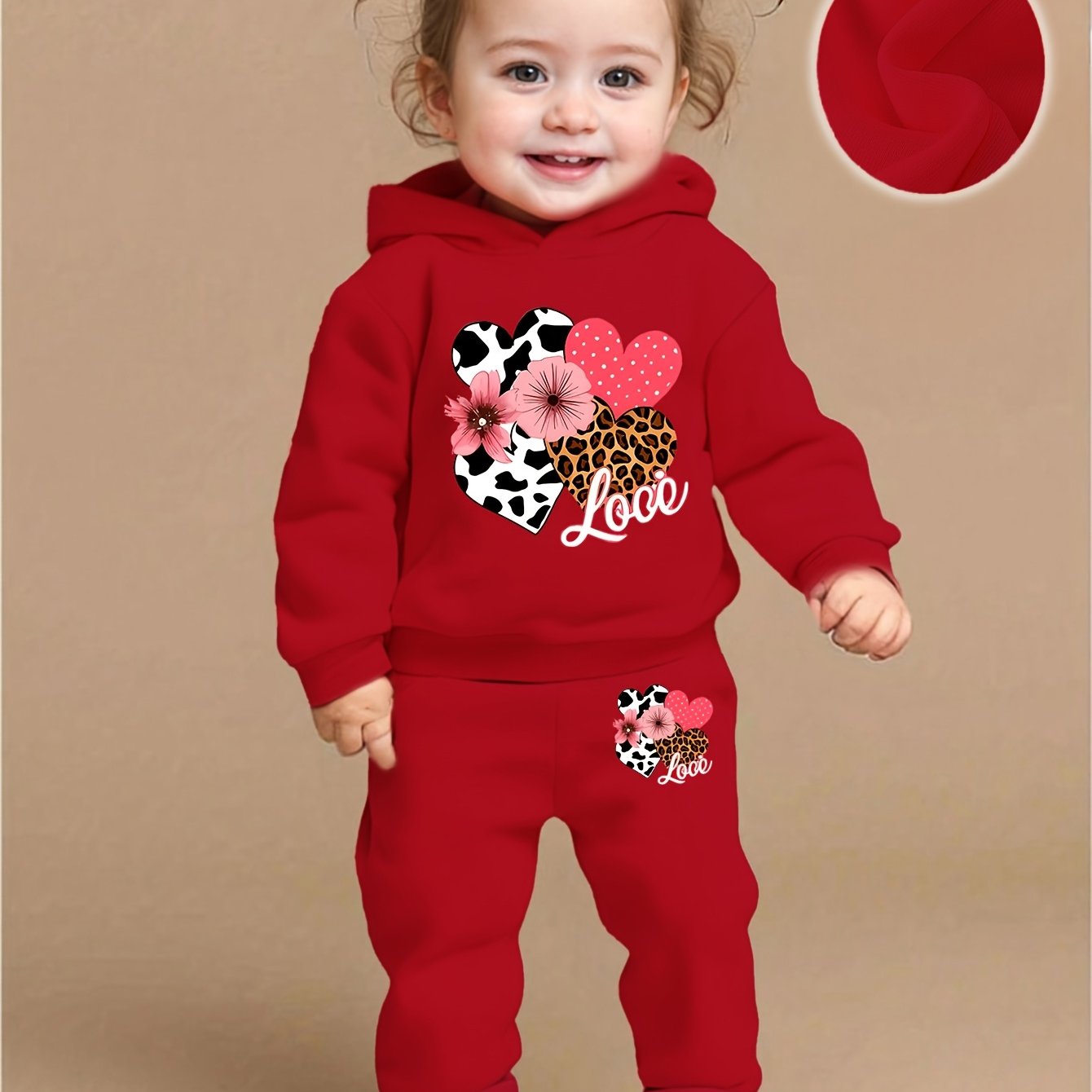 Baby Girl Love Love Flower Pattern Hoodie+Casual Pants Two Piece Set Spring and Autumn Sportswear, Perfect for Outdoor