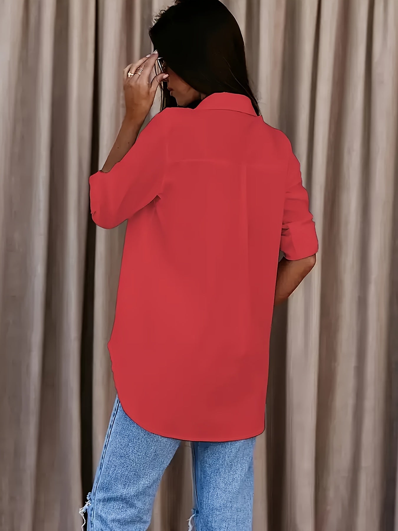 Solid Button Front Shirt, Casual Turn Down Collar Office Work Shirt, Women's Clothing
