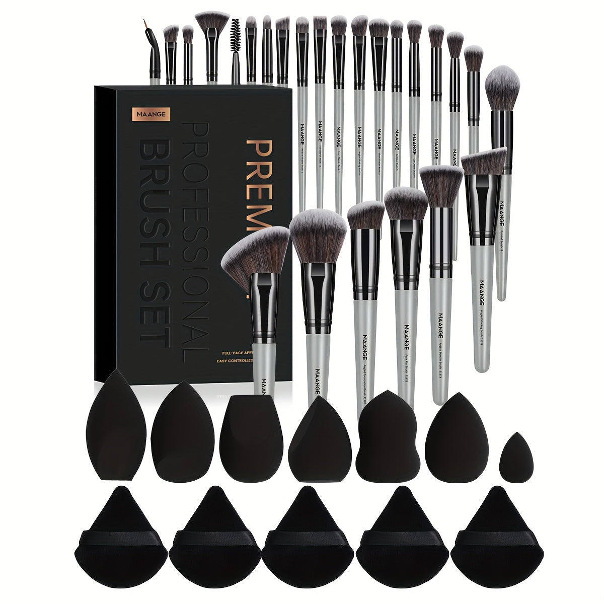 MAANGE 37pcs Makeup Tool Set with a Box, Including 25 Makeup Brushes And 12 Sponge Accessories, Perfect for Valentine'S Day And Mother'S Day Gifts, Portable for Travel.