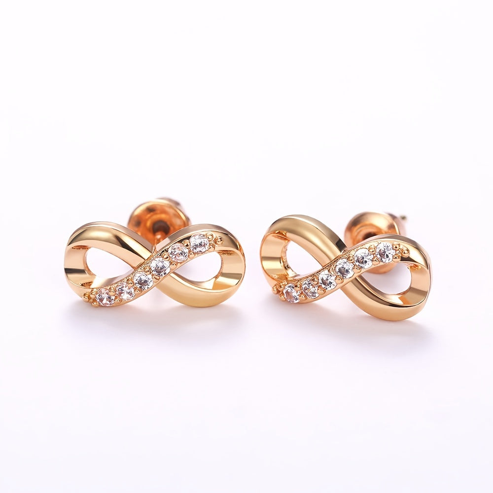 Lucky Cubic Zirconia Infinity shaped Stud Earrings Silver Plated Jewelry For Women 1Pair