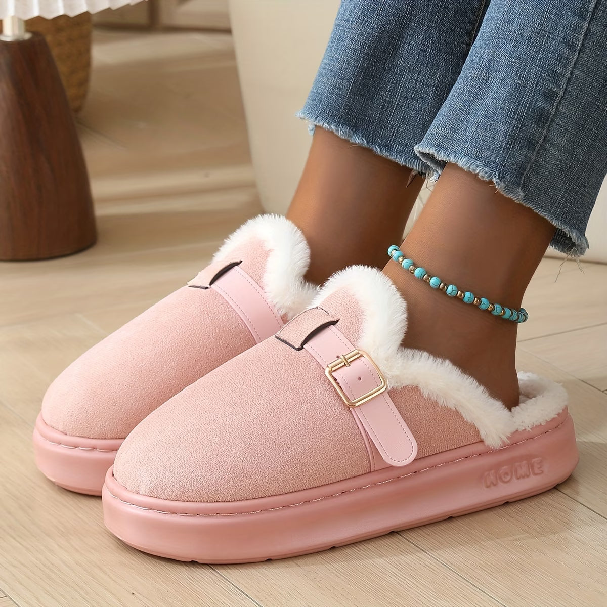 Plush Bow Decoration Women's Slippers