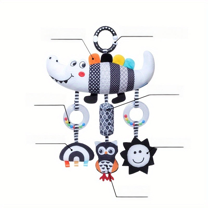 [Soft Animal Plush Toys] Soft Black and White Animal Wind Chime Plush Toys | for Baby Car Seat & Stroller, Hanging Rattle Toys | Ideal Christmas Gift for Infants 0-3 Years Old, Chinese Mainland Origin