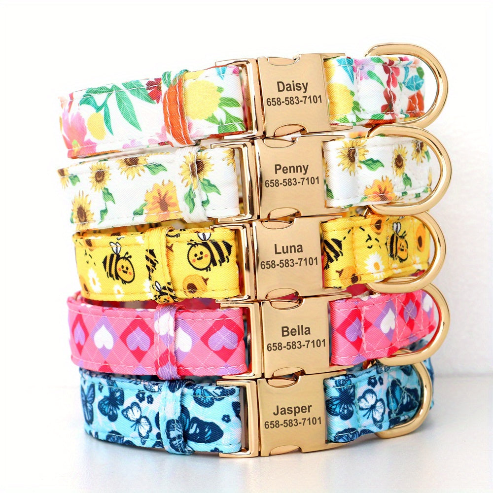 Adorable Personalized Dog Collar - Vibrant Flower & Bee Design - Custom Printed for Small & Large Pups, Durable and Adjustable, Perfect Stylish Accessory with a Personal Touch