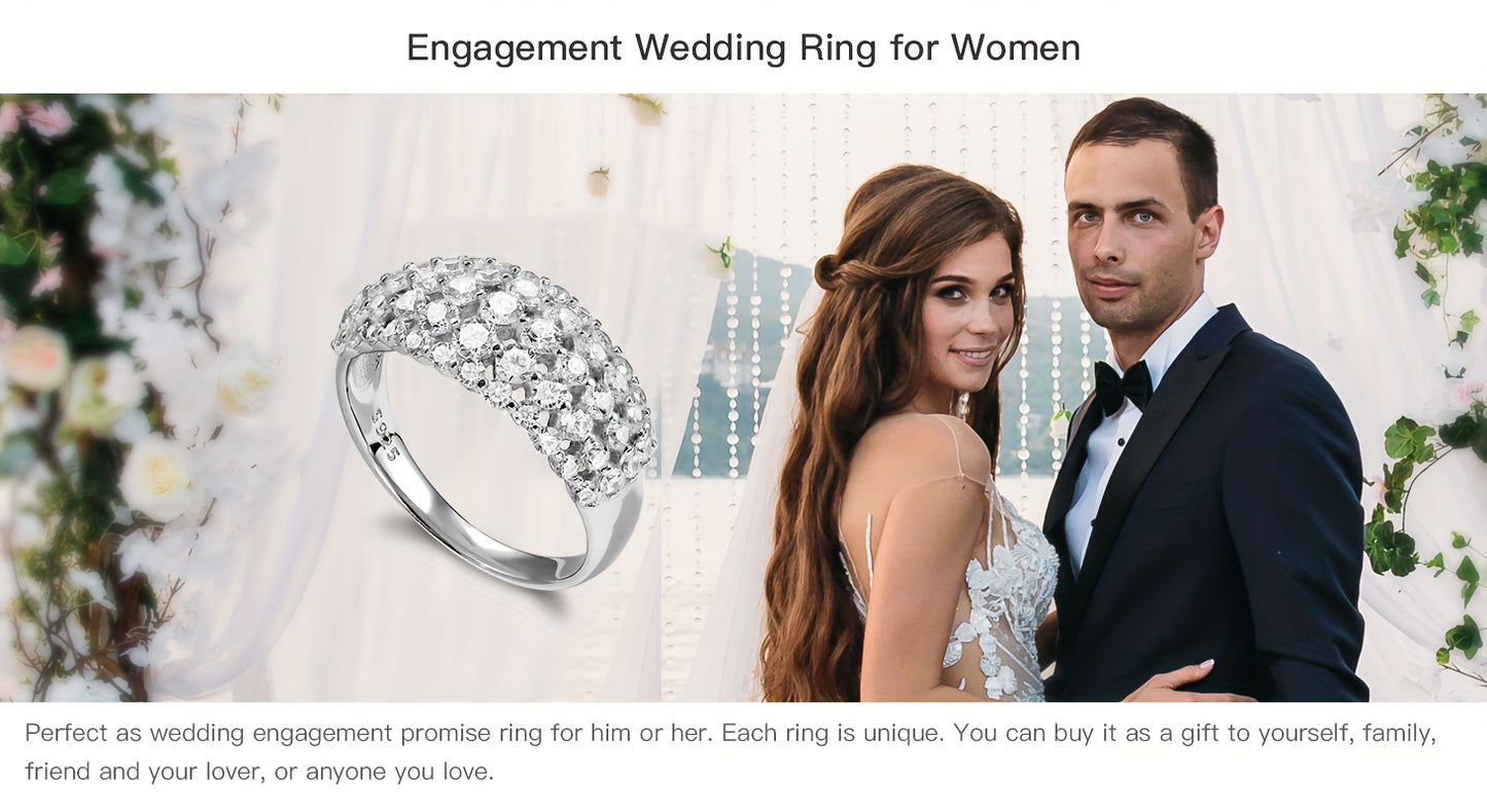 S925 Sterling Silvery Wide Version Ladies Ring Curved Diamond-studded Synthetic Zirconia Ring Ladies Stylish Design High Quality Ring Bead Jewelry Lovers Day Mothers Day Ramadan Eid al-Fitr Holiday Gift gift box