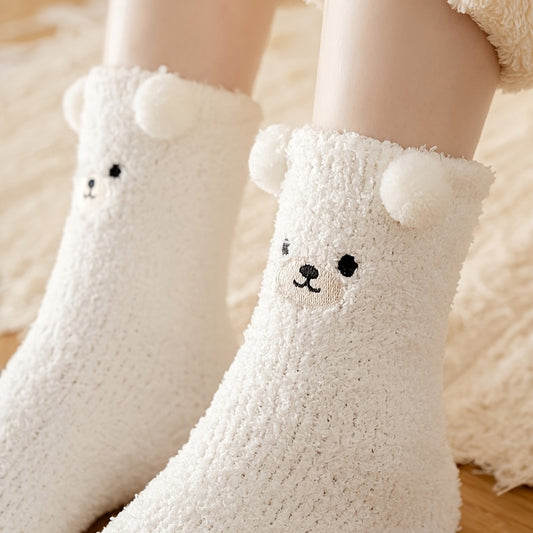 1 Pair Women'S Cute Non-Shedding Coral Fleece Warm Socks | Autumn-Winter Collection, Solid Color, Fabric