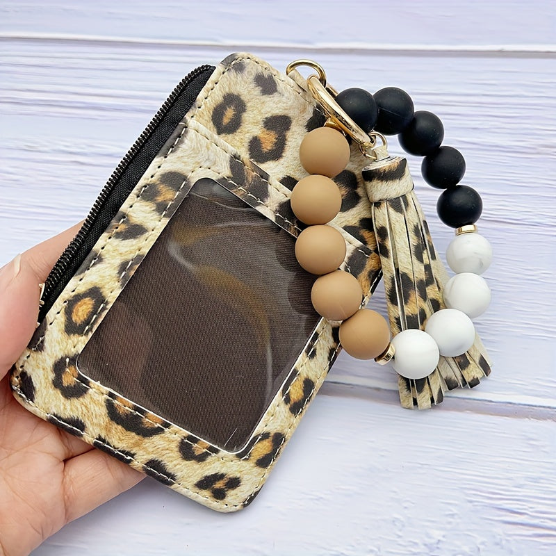 1pc Stylish Leopard Sun Flower Cow Pattern Silicone Bangle - Western Cowboy Bag Bead Keychain, Ladies Wallet Card Holder, Fashionable Key Ring with Unique Design and Colorful Pattern