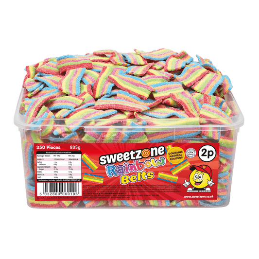 Sweetzone Rainbow Belts- 805G Tub - 350pcs - Pic N Mix Style Sweets