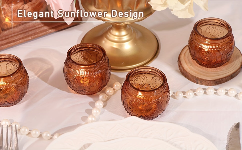 Glass Tea Light Candle Holders, Polished Finish, Flower Theme, Tabletop Mount, Versatile for Wedding, Shower, Party Decoration, Ideal for Christmas, Halloween, Easter, Thanksgiving, Valentine'S Day