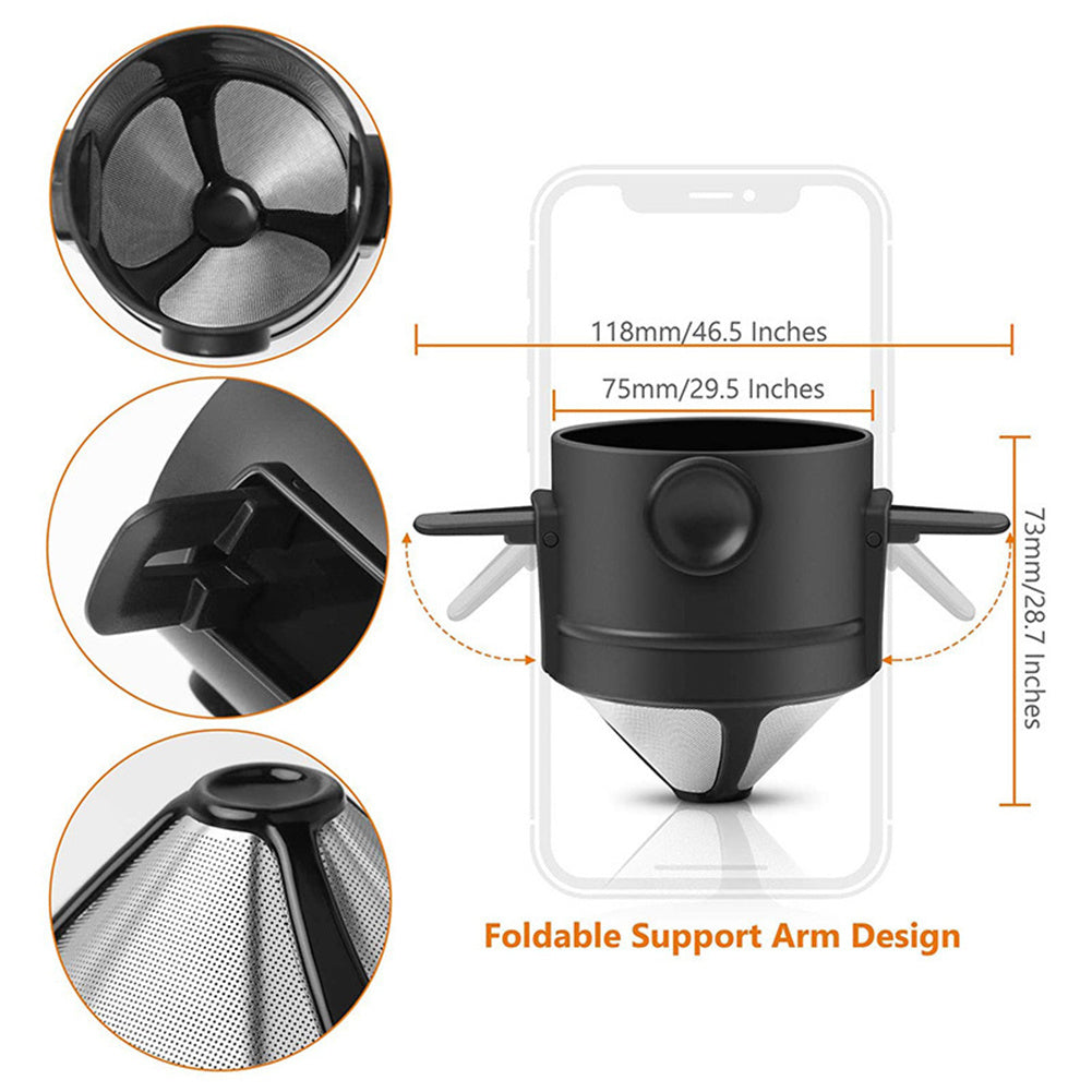 1pc Portable Pour Over Coffee Dripper, Reusable Stainless Steel Infuser with Folding Design, Plastic Material, Black, Manual Coffee Maker | Portable Infuser | Stainless Steel Dripper