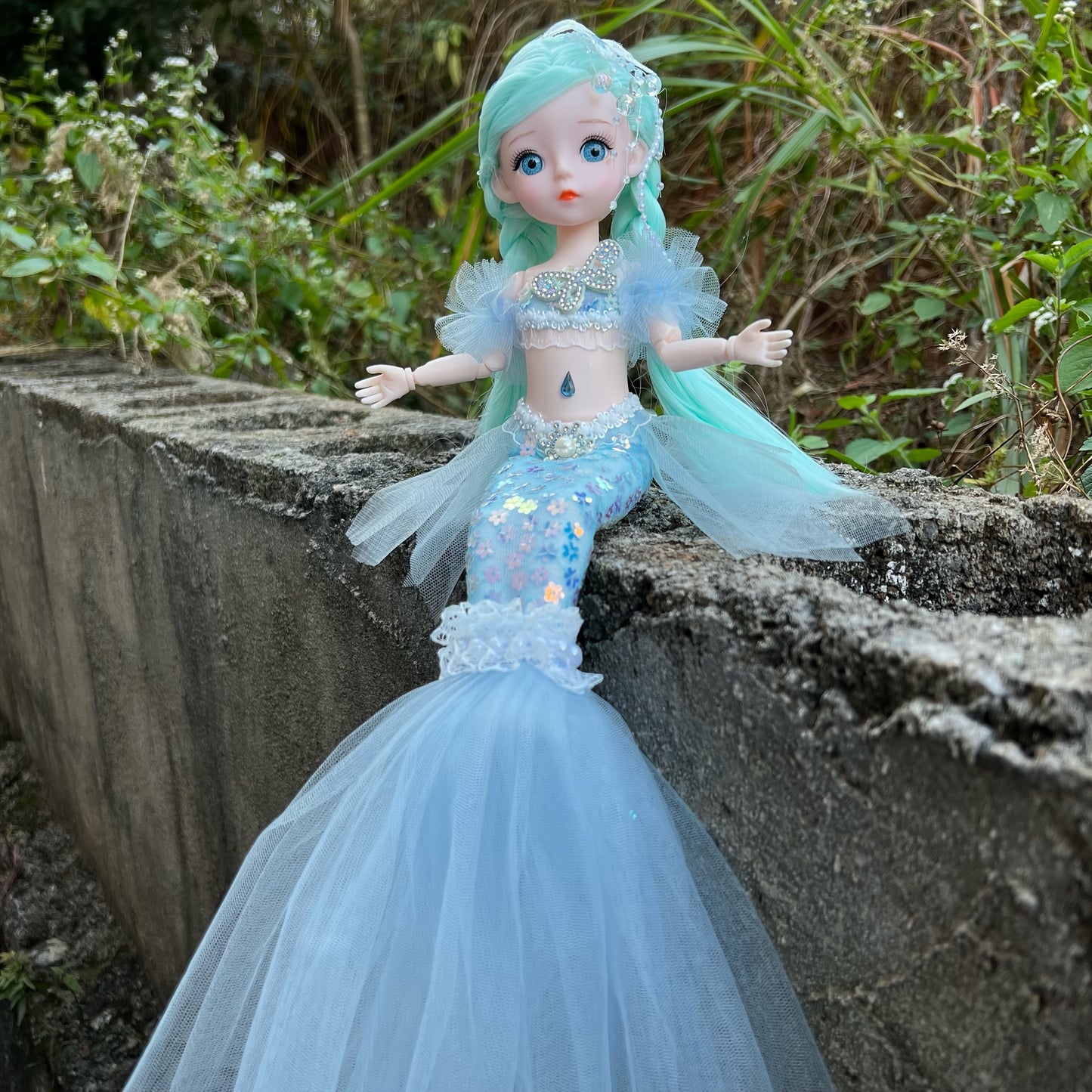 45cm/17.72inch Mermaid Doll Girl Toy Blue Eyed Children's Princess Doll Wedding Dress Doll Family Birthday Gift Fish Tail Can Be Unfolded, Christmas/Halloween/Thanksgiving Gift