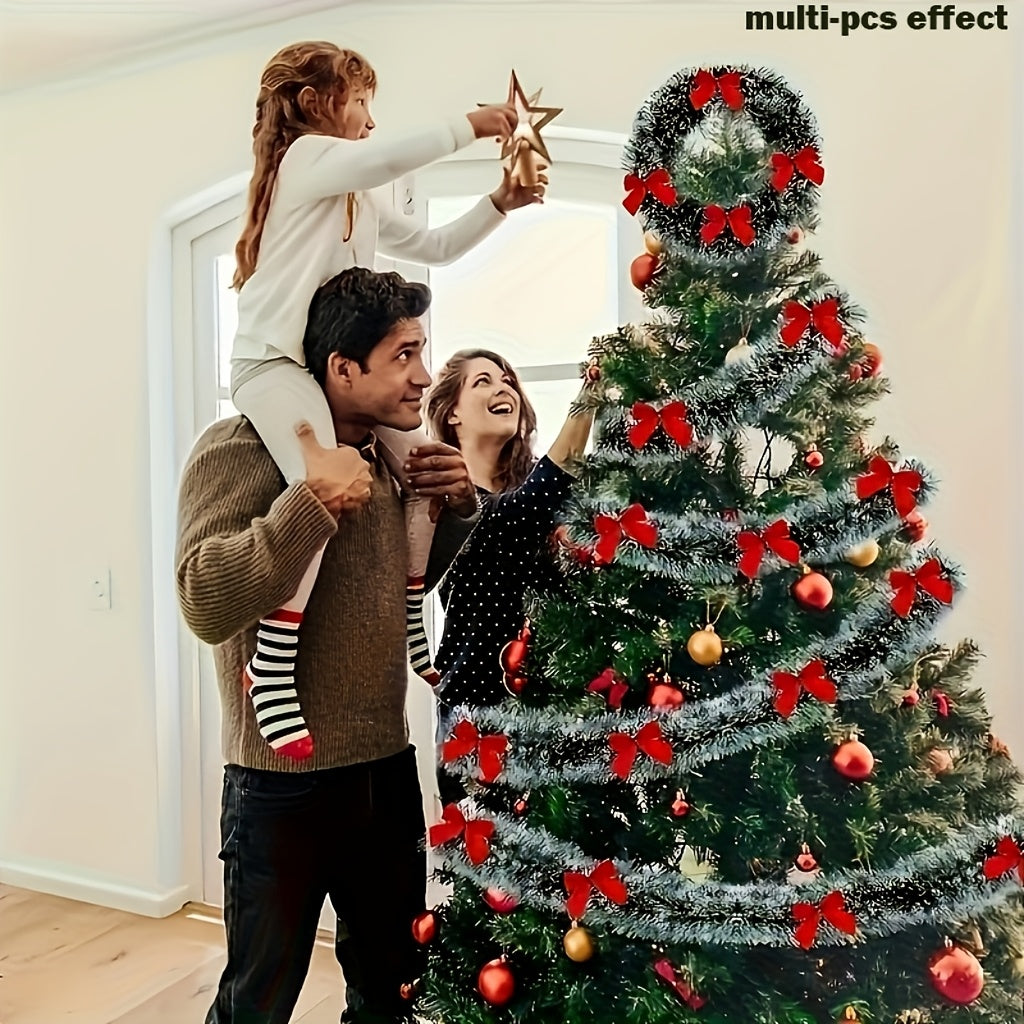 2-Piece Bow Christmas Rattan Garland, Total Length 10.0 meter, 1-Piece 196.85-Inch Dark Green and White Snowflake Christmas Flower Vine Decoration, No Lights Artificial Wreath for Indoor/Outdoor Use, High-Quality Soft Green H