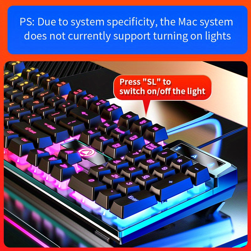Silvery Carved Game Keyboard USB Wired Mechanical Feel Luminous Keyboard with Backlight Desktop Computer Notebook Office Universal