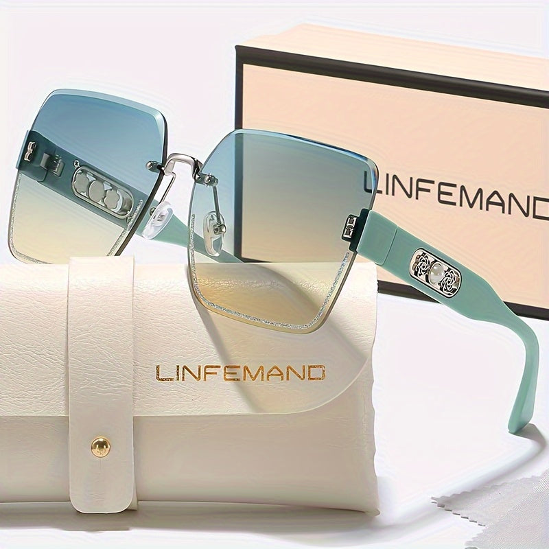 [Fashion Eyeglasses] LINFEMAND Fashion Eyeglasses | Pearl Flower Decoration, PC Polycarbonate Lens, Plastic Frame, with Case - for Men, Women, Summer, Festival Gift, Daily Wear