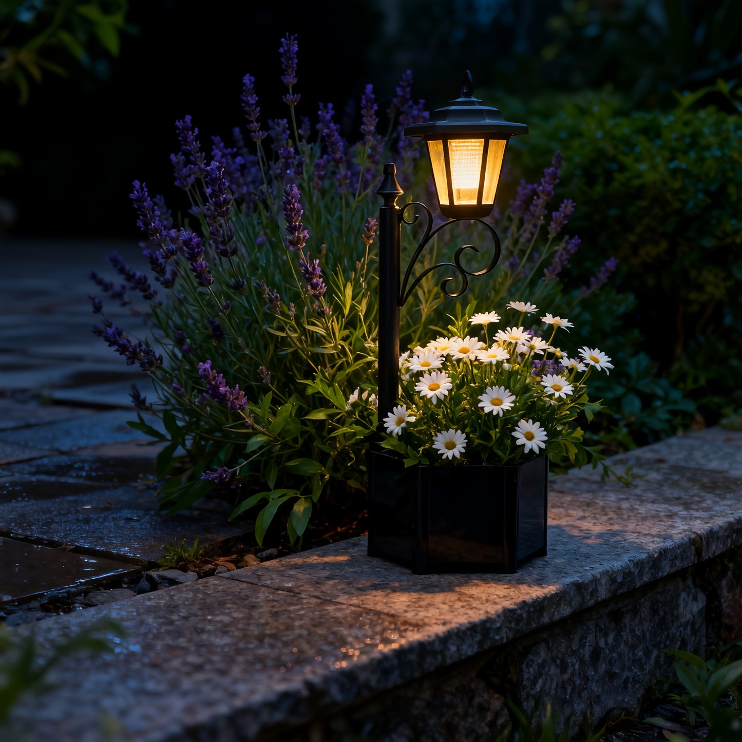 71.12 cm Solar Powered Garden Light with Flower Pot Base | Outdoor Lamp for Pathway, Yard, Patio Decor, Auto On/Off, IP44, Semi Flush Mount, Polished Finish, DJGIFI Brand