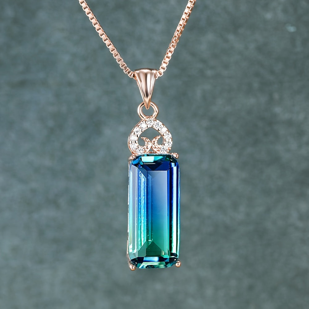 ANGOL Bohemian Rose Golden Necklace with Blue-Green Synthetic & White Synthetic Zirconia Bowknot Pendant - Four-Prong Setting for Everyday & Party Jewelry, Women's Fashion Gift, Engagement Accessory, Elegant Accessory, Bowkno