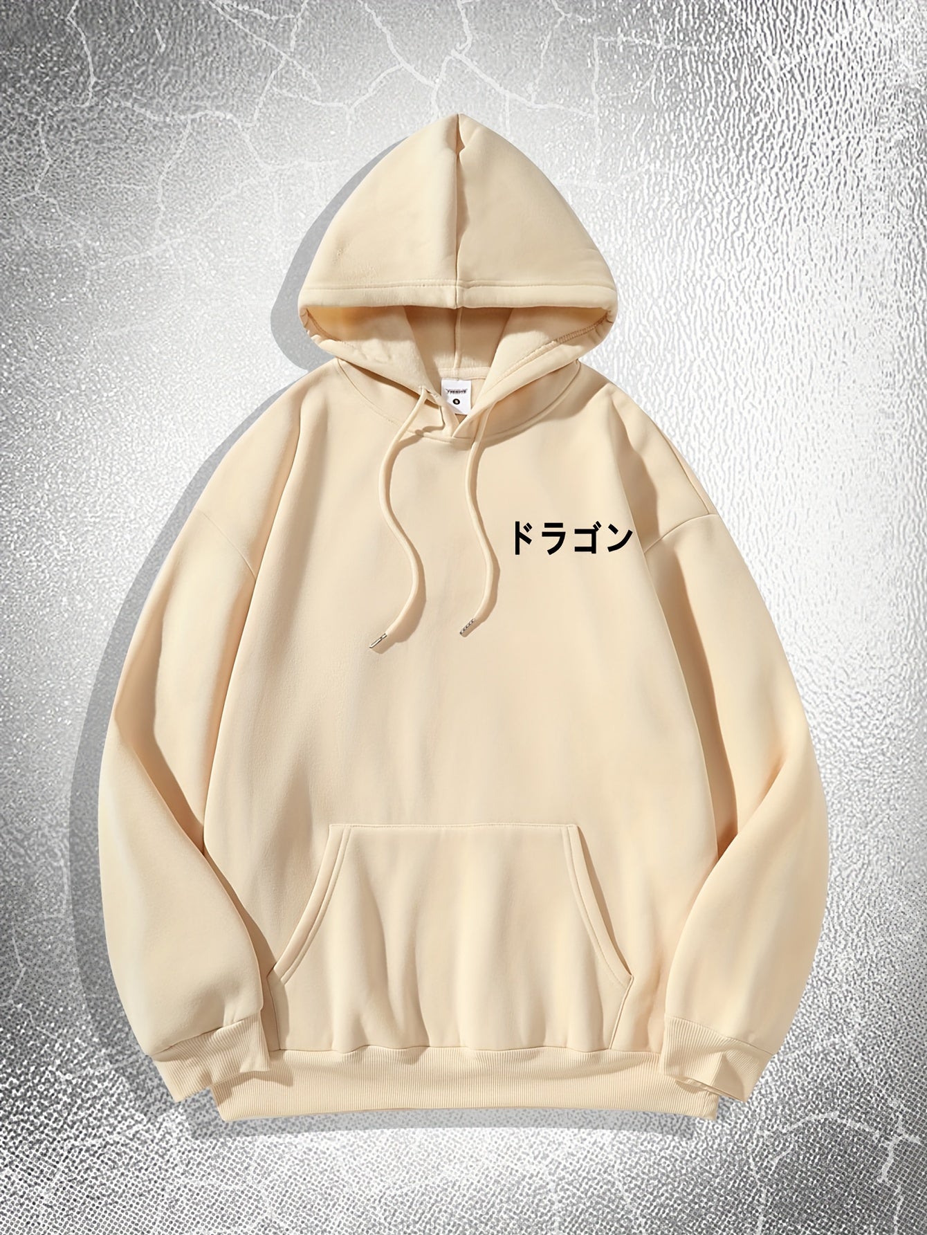 [Dragon Print Hoodie] White Polyester Dragon Print Hoodie - Casual & Trendy, Long Sleeves, Drawstring Hood - Streetwear Style