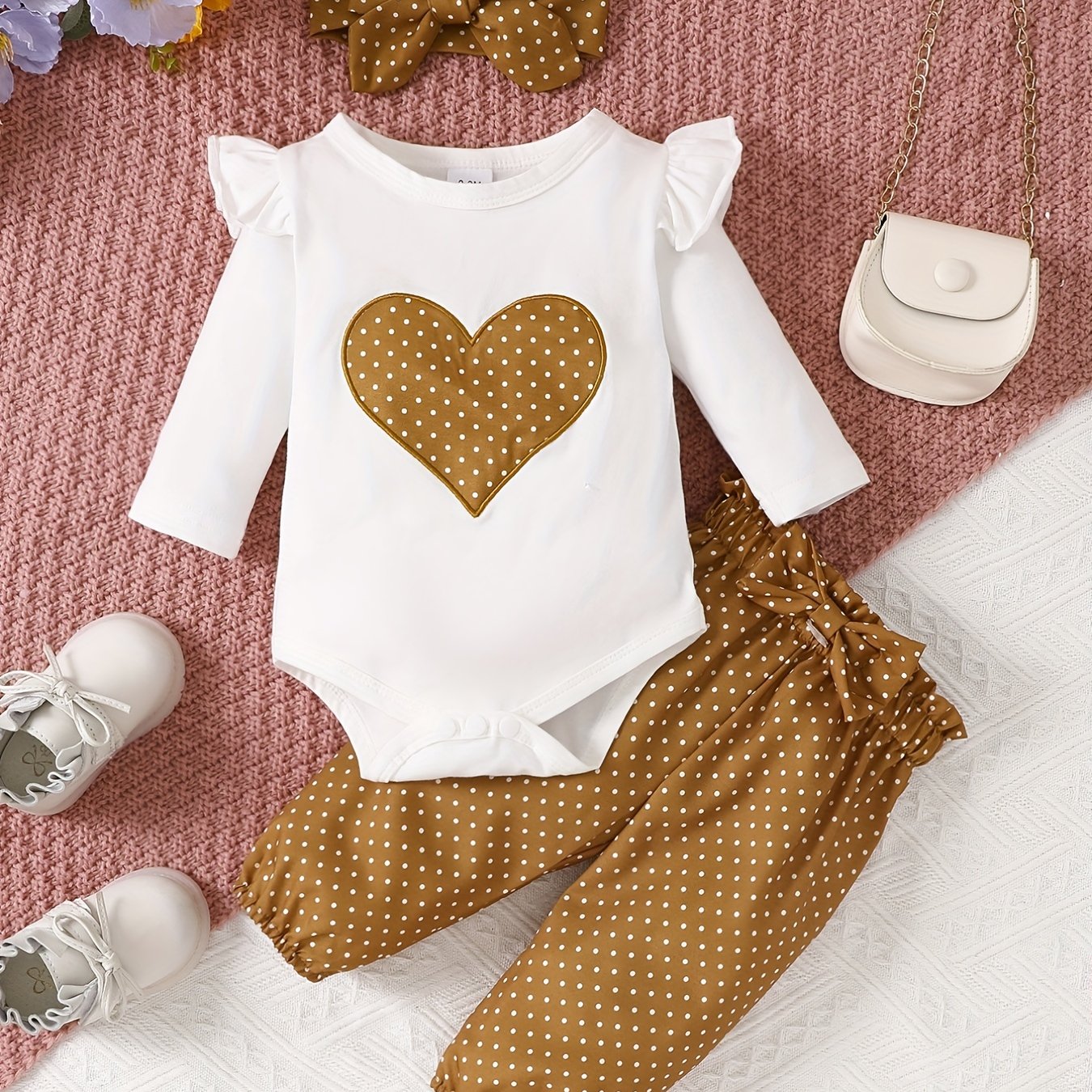 2pcs Baby Girl's Stylish Set, "Isn't She Lovely" Print Long Sleeve Onesie + Polka Dot Pants, Comfy Trendy Outfit Outdoor Clothing