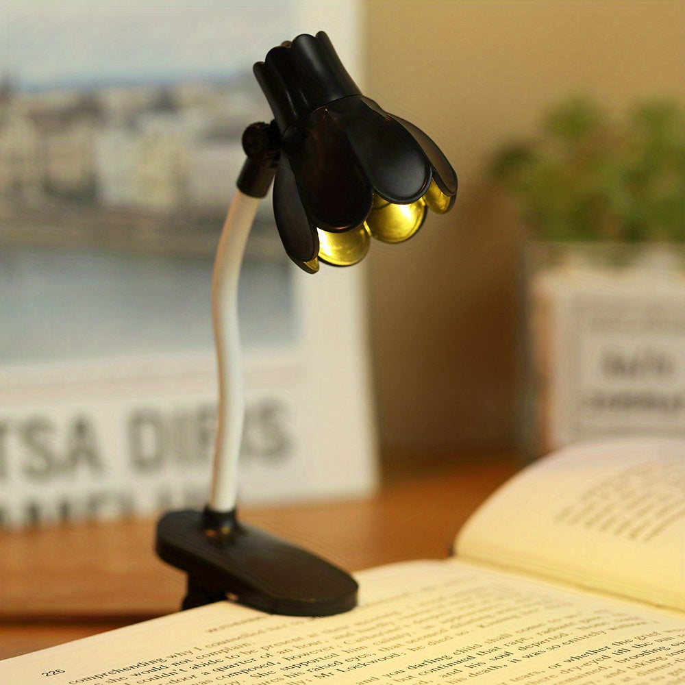 1/2/3pcs MINI Arm Adjustable LED Horn Flower Book Light - Battery-Powered Desk Lamp with Pink & White Design, Perfect for Reading at night, or Desktop Decoration, Portable reading Lighting, Desk Lamps for Home Office,mini boo