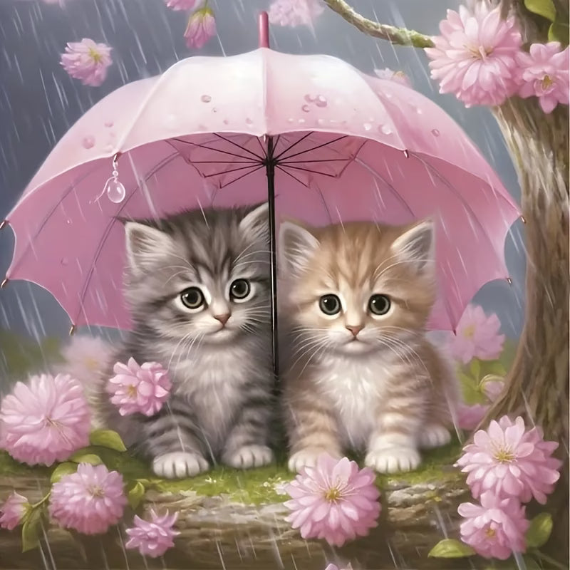Cats With Umbrella 5D Diamond Art 20x20cm (Use name for frame colour)
