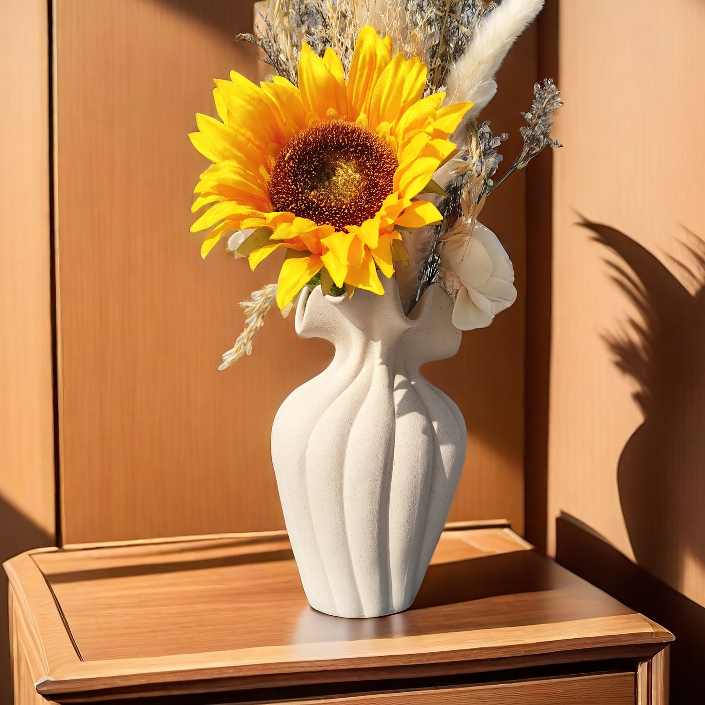 Elegant 20cm Striped Ceramic Vase with Skirt Element Design - Modern Art Style, Perfect for Fresh and Hydroponic Flowers, International Style, Flower Arrangement | Elegant Decor | Striped Texture, Vases Home Decor