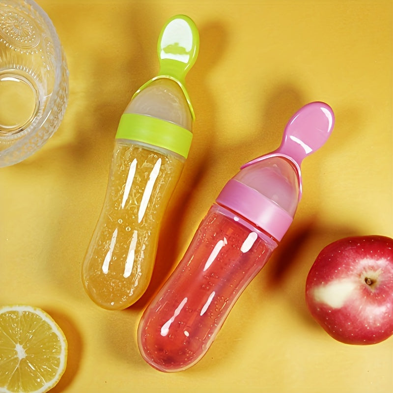 [Silicone Baby Feeder] Silicone Baby Food Feeder, Multifunctional Feeding Bottle with Spoon | Food Dispensing, Food Supplement, and Medicine Processor