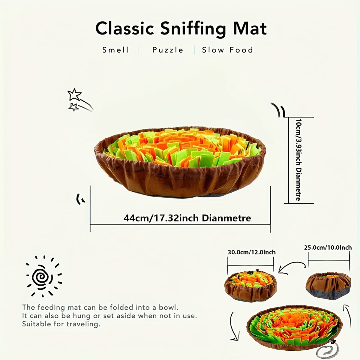 Dog Scent Mat - Interactive Training Toy with Green & Brown Polyester Material, Round Pet Sniffing Pad for Mental Stimulation, No Batteries Needed, Dog Training Mat, Dog Scent Work, Playful Design, Durable Construction