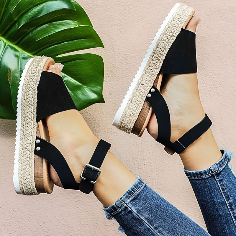 Chic Womens Open Toe Platform Espadrilles - Ankle Strap, Lightweight, Non-Slip Sole - Versatile Summer Sandals
