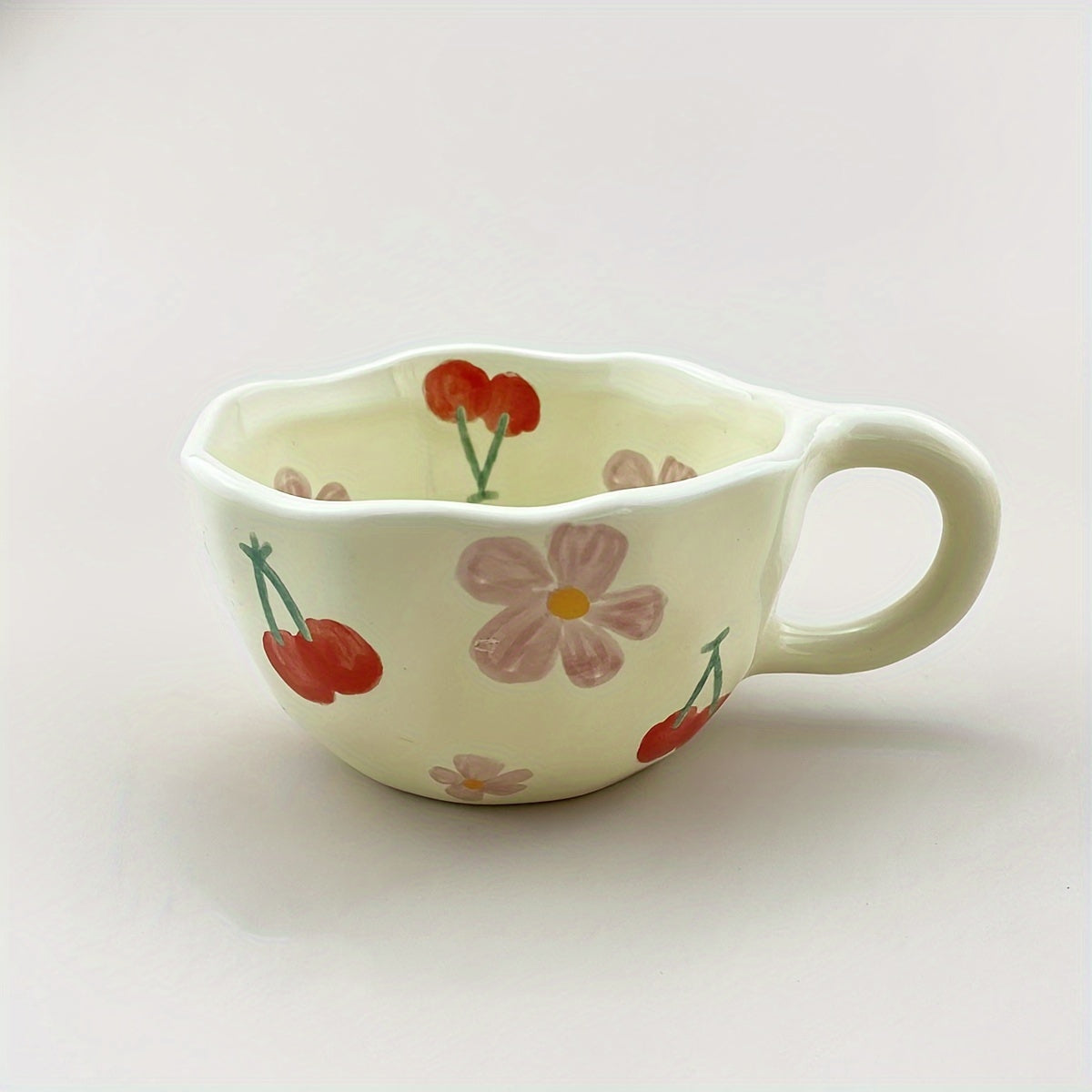 1pc Flowers Pattern Ceramic Mug Coffee Cup Irregular Flower Milk Tea Cup Korean Style Oatmeal Breakfast Mug Drinkware