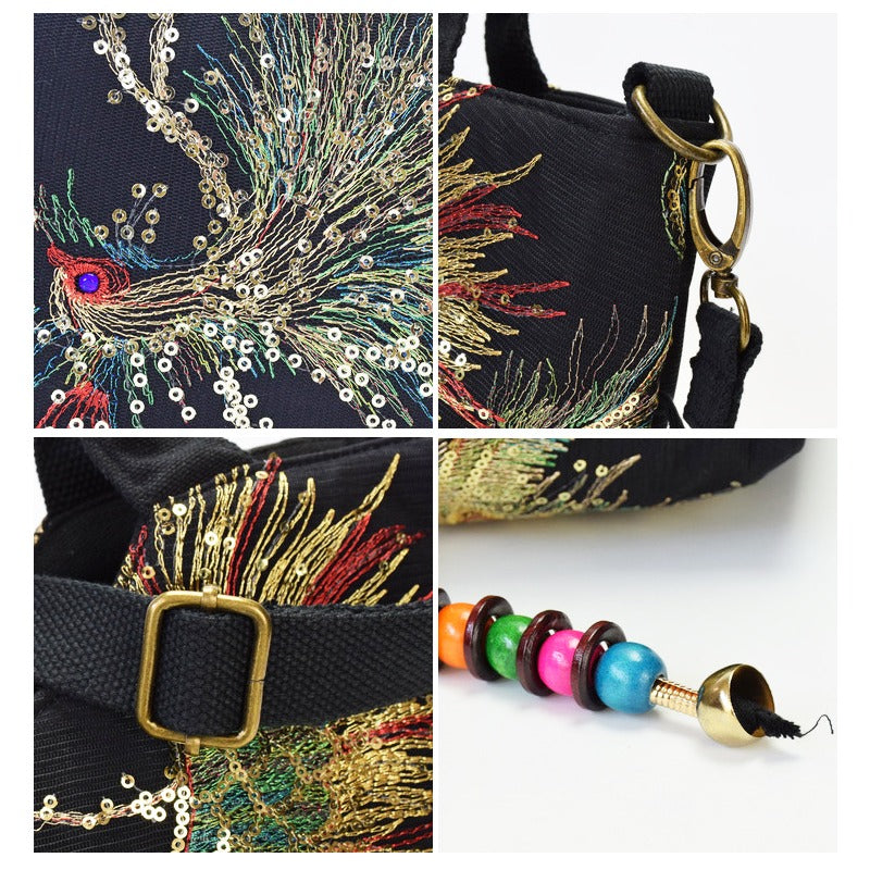 Wo 'S Embroidered Satchel Bag, Fashion Double Handle Purse, Retro Style Handbag with Removable Strap
