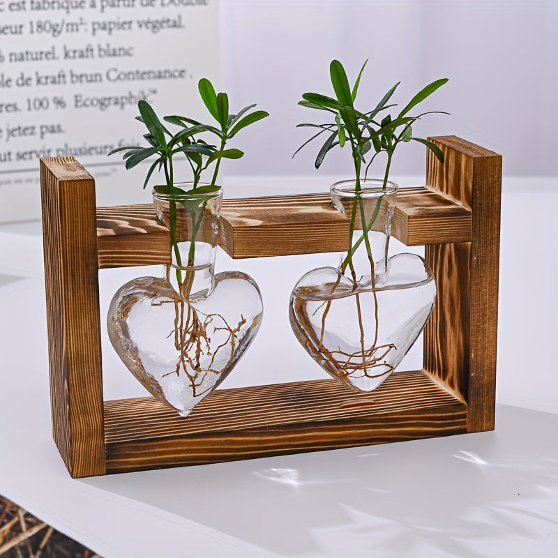 Hydroponic Plant Terrarium Love Heart Vase With Wooden Stand