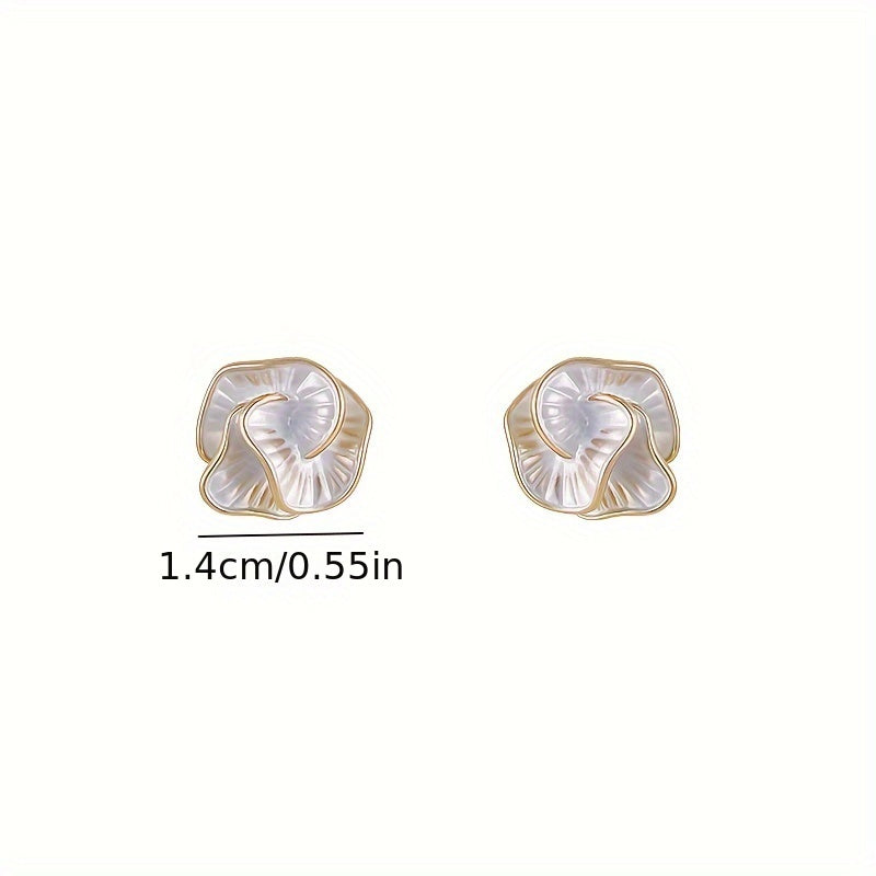 925 Silver Ear Post Elegant Camellia Flower Stud Earrings, Vintage Style, Alloy, Women's Fashion Jewelry, All-Season Accessory for Daily & Vacation Wear